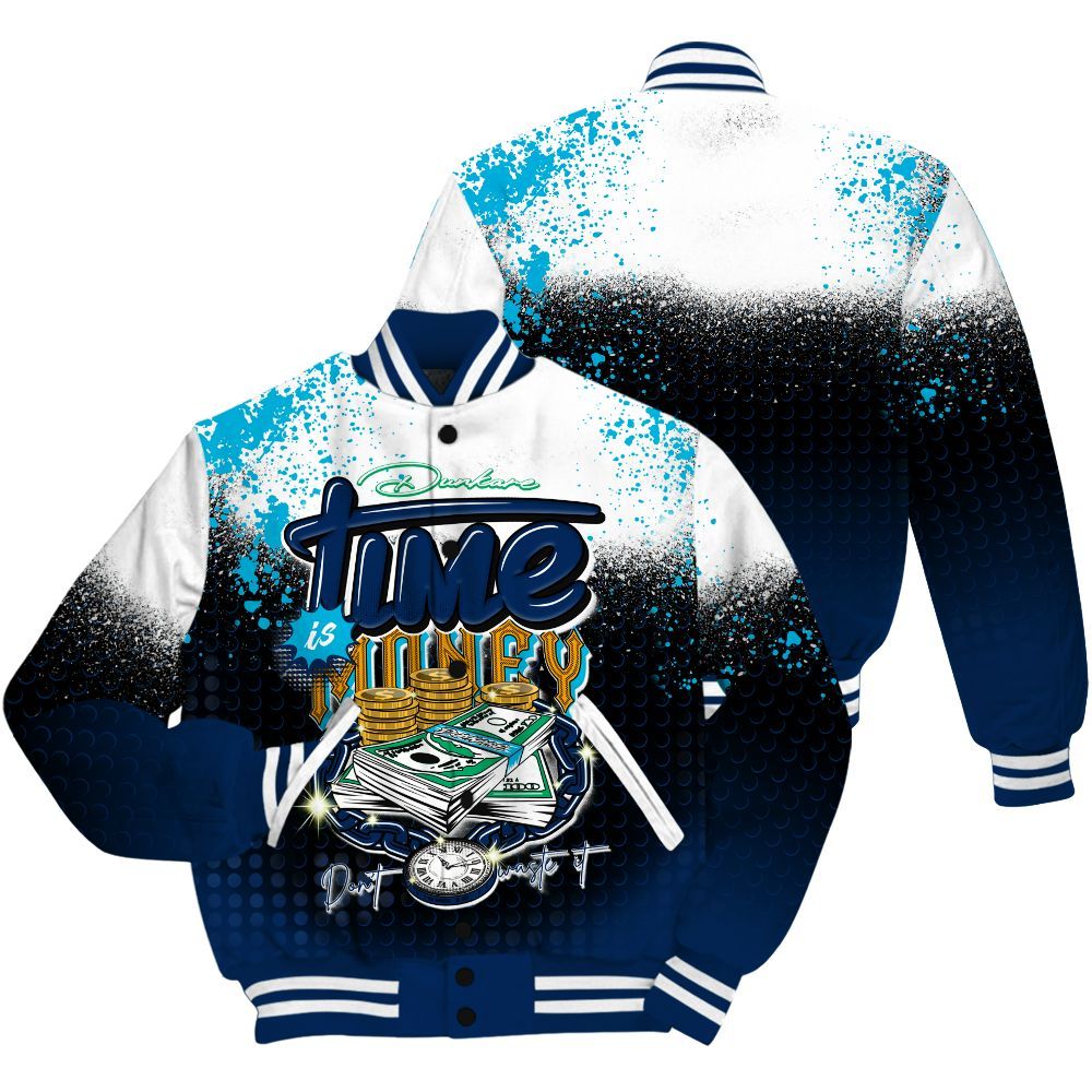 Varsity Jacket To Match Dunk Low GS Electric Algae Shirt, Halftone Time Is Money All Over Print