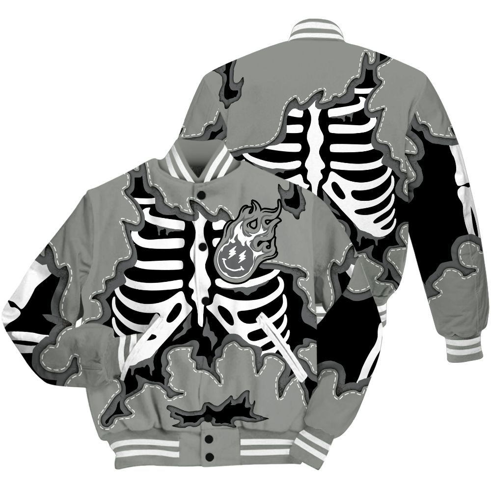 Varsity Jacket To Match Paris Olympics 4s Shirt, Skeleton Smiley Face All Over Print
