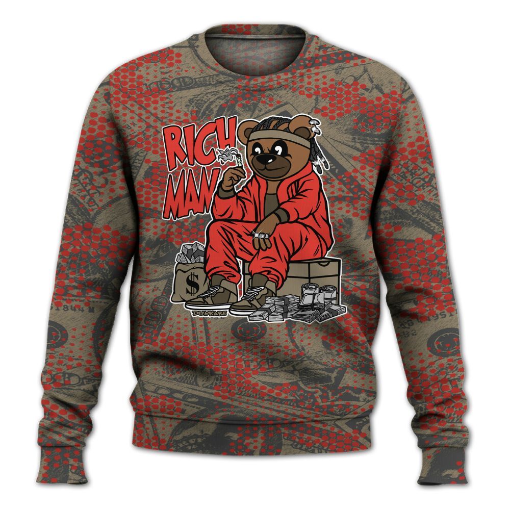 Sweatshirt To Match Olive 9s - Rich Man Bear Banknotes Art All Over Print