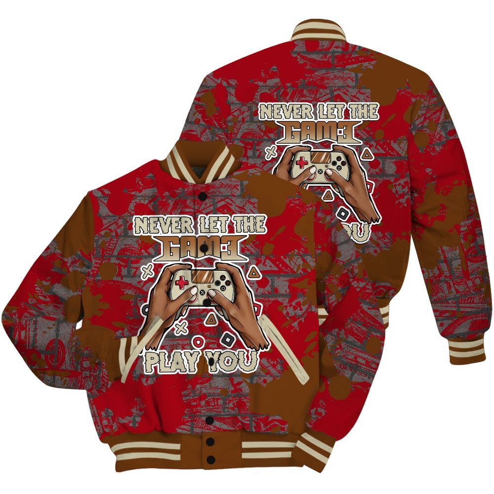 Varsity Jacket To Match Archaeo Brown 5s Shirt - PlayGame Human Brick All Over Print