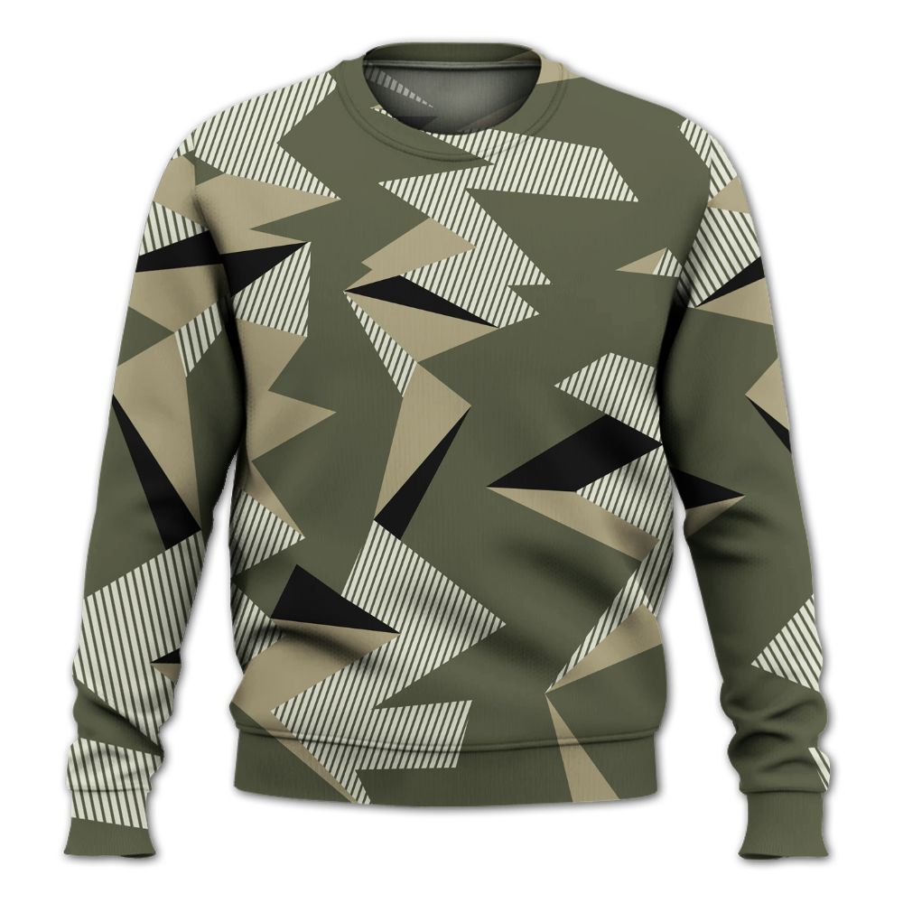 Sweatshirt To Match Low OG Medium Olive 1s - Geometric Camouflage Pattern All Over Print
