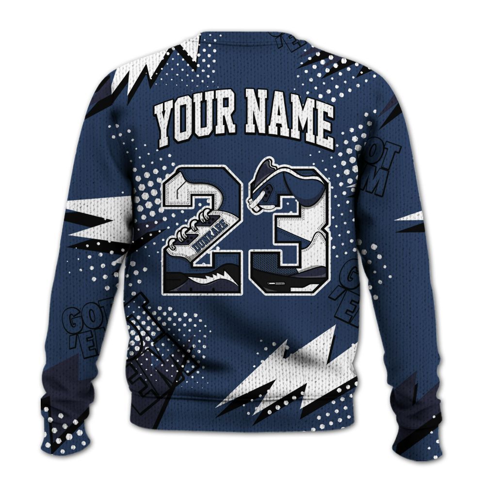 Knitted Sweater To Match Low 85 Metallic Blue 1s - Custom Name Number 23 5s
