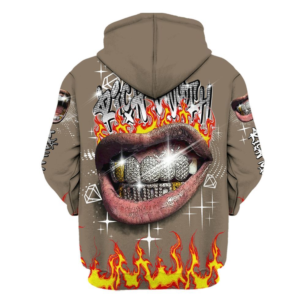 Hoodie To Match Low OG Dark Mocha 1s - Rich Mouth Fire Rap Retro 90s All Over Print