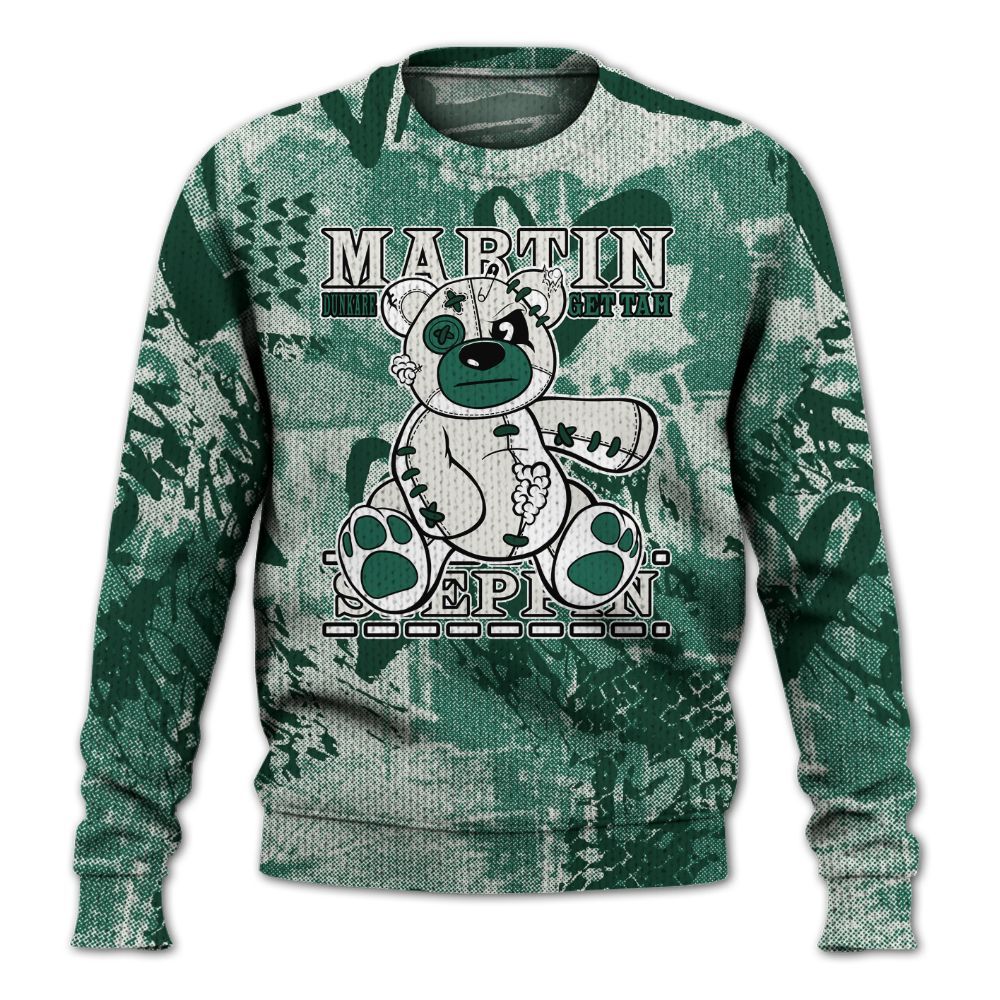 Knitted Sweater To Match Oxidized Green 4s - Tah Steppin Bear Heart Grunge