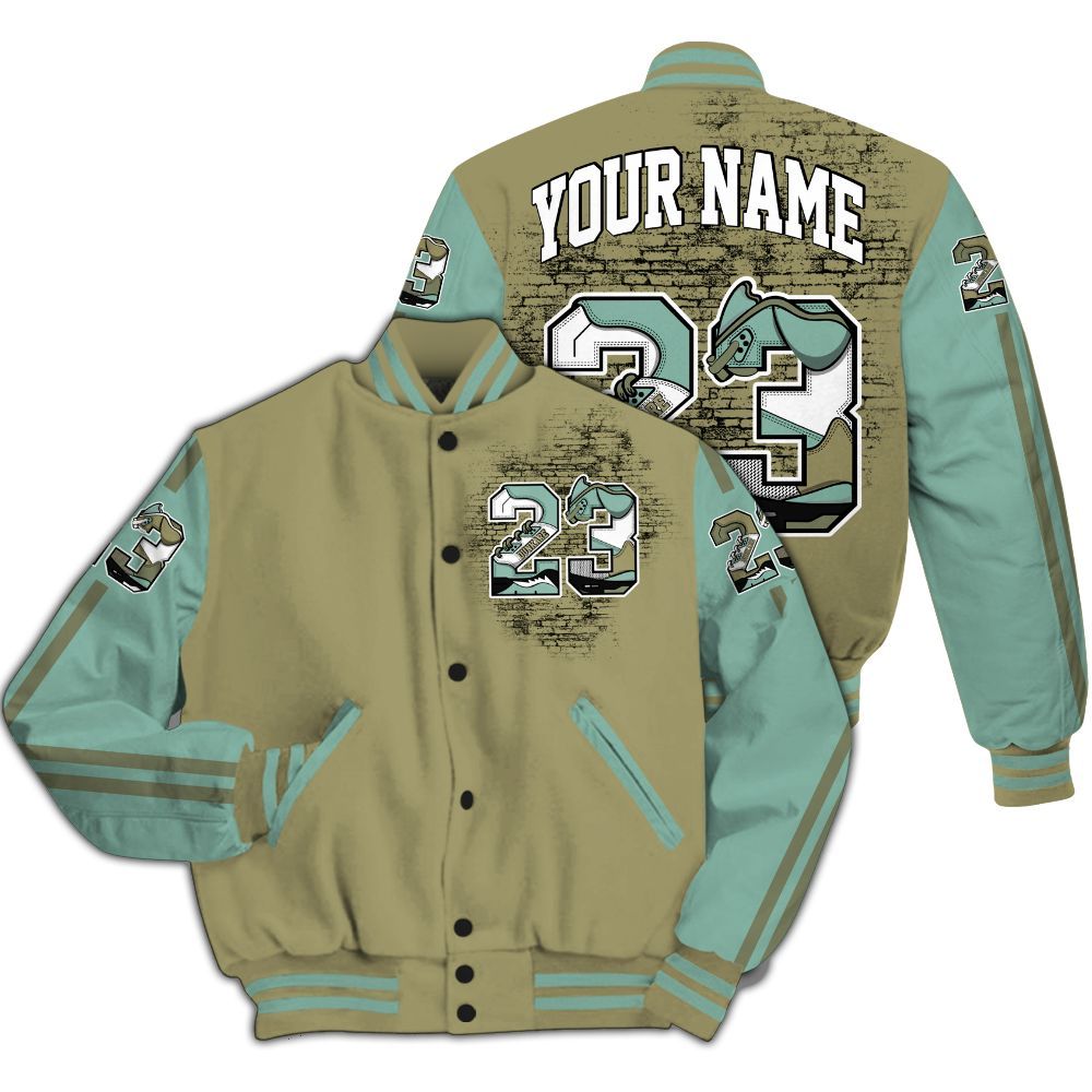 Varsity Jacket To Match Dunk Low Suede Olive Aura - Custom Name Number 23 5s All Over Print