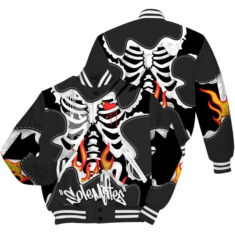 Varsity Jacket To Match White Thunder 4s - Skeleton Burning Heart Drip All Over Print