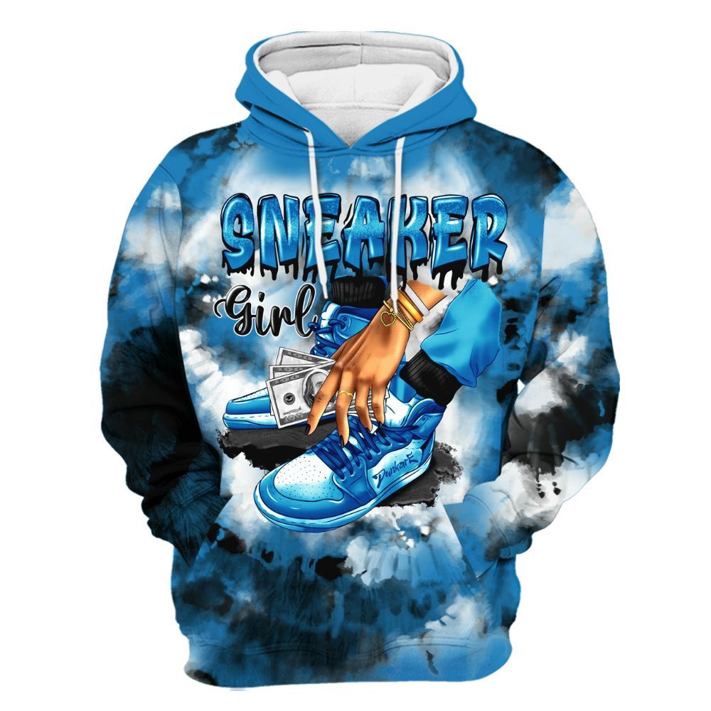 Hoodie To Match Retro University Blue 9s - SNEAKER Girl Money Drip Tie Dye All Over Print