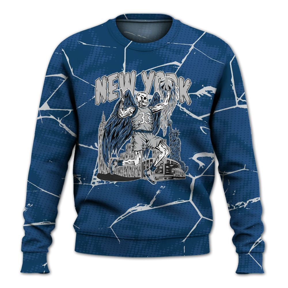 Sweatshirt To Match High OG Midnight Navy 1s - Ewing Era Skeleton Crack All Over Print