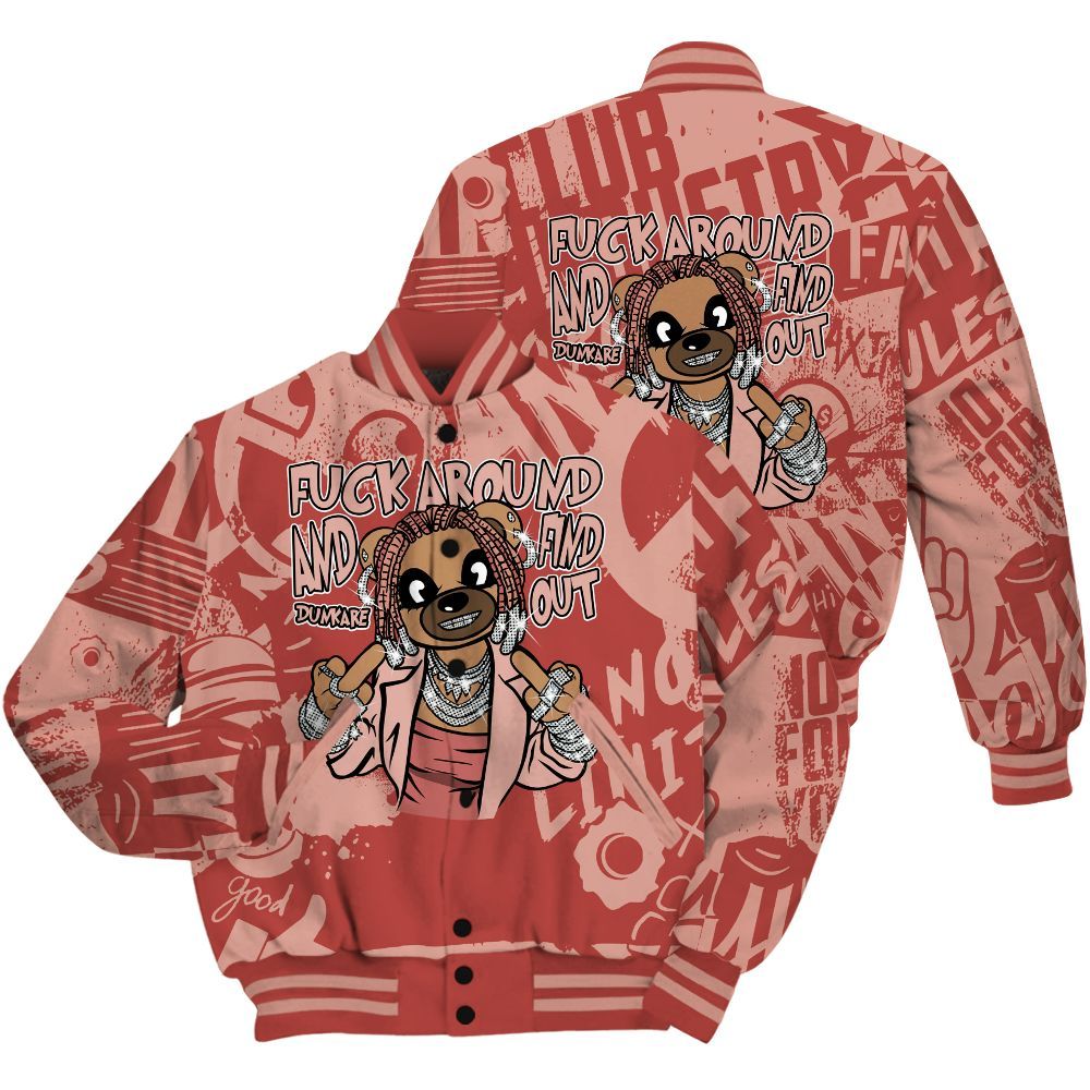 Varsity Jacket To Match Dune Red 13s Shirt - F#ck Around Bear Bear Monogram Graffiti All Over Print