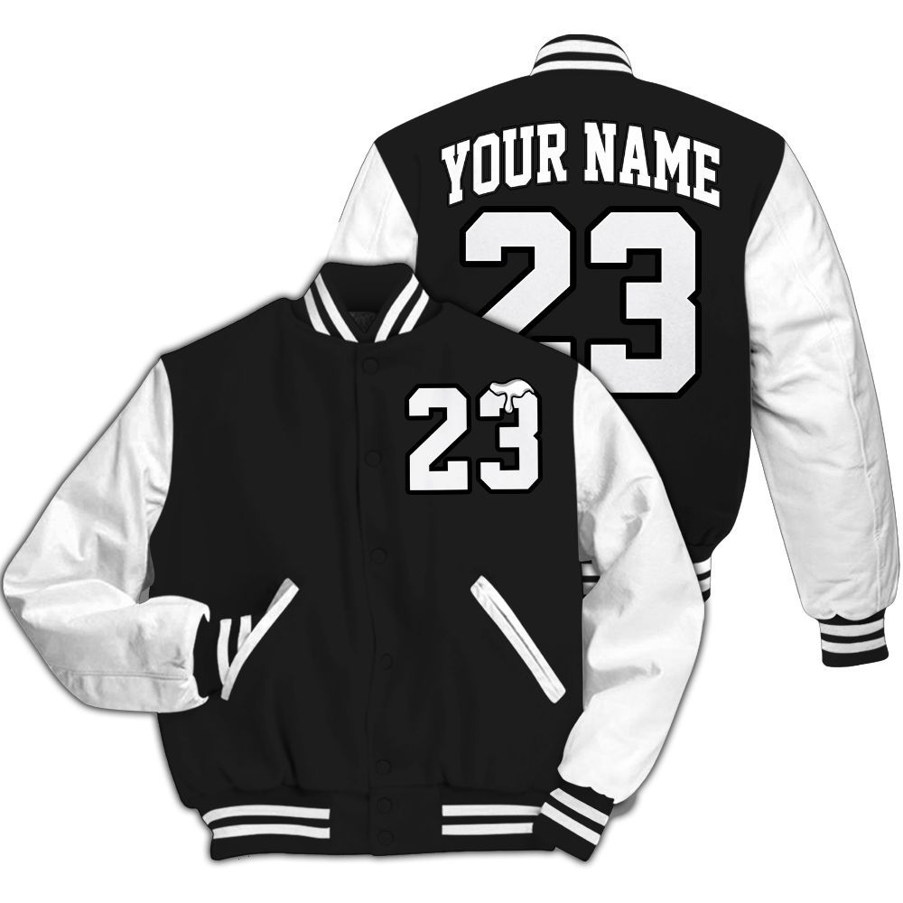 Varsity Jacket To Match Black Cat NET 4s Shirt - Custom Name Number 23 Drip All Over Print