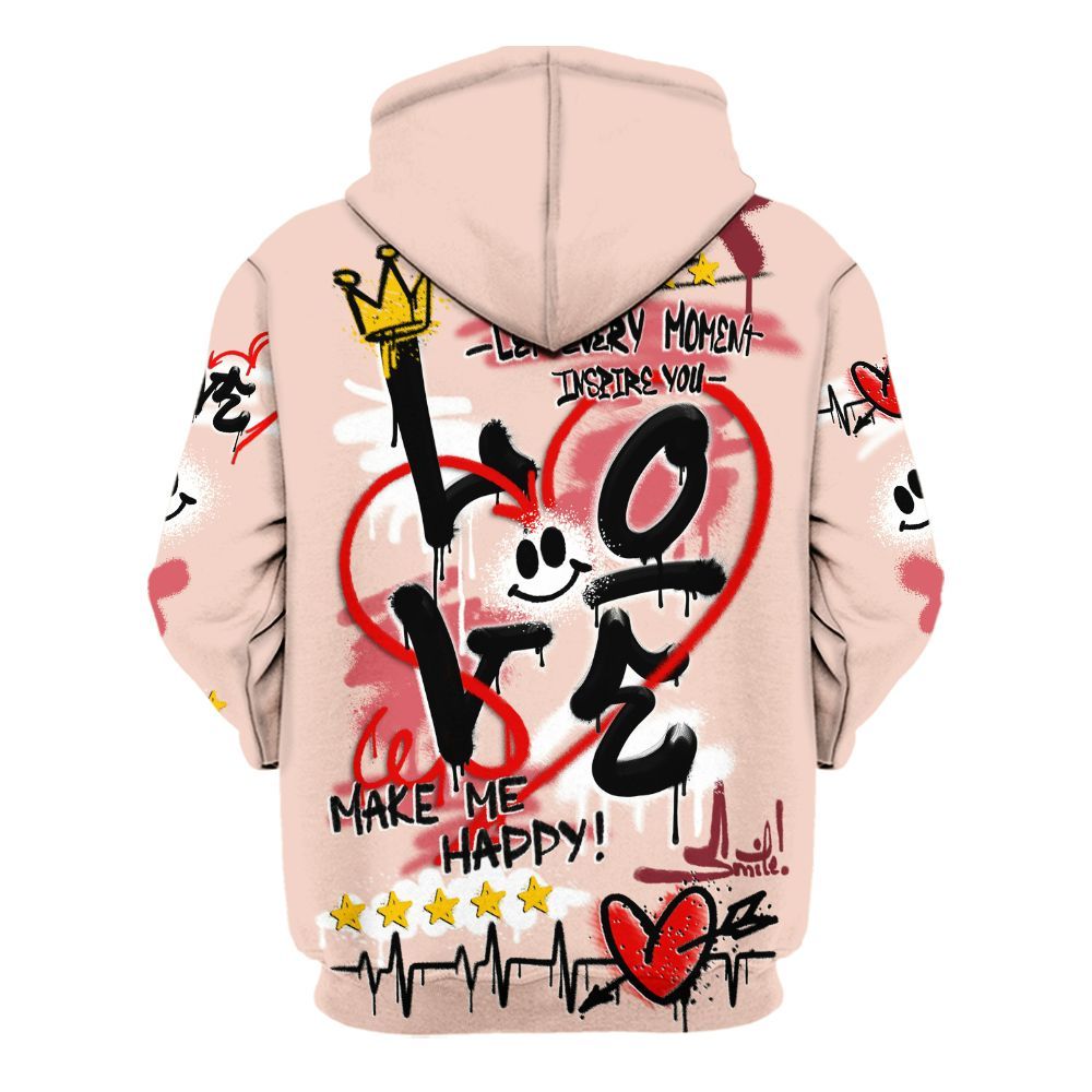 Hoodie To Match Washed Coral 2s Shirt, Happy Love Beats Graffiti Streetwear All Over Print
