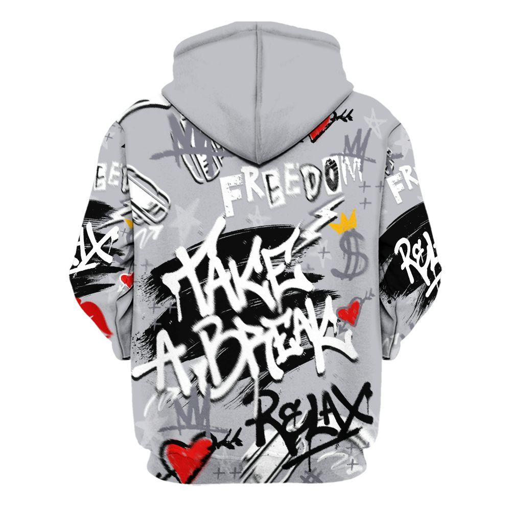 Hoodie To Match Low Cement Grey 11s - Take Break Freedom Graffiti Streetwear All Over Print