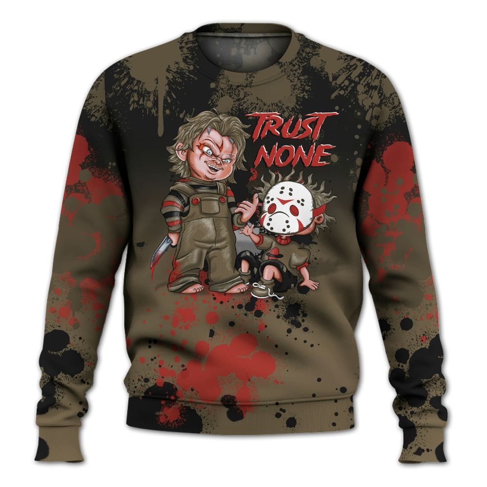 Sweatshirt To Match Olive 9s - Trust No One Scary All Over Print