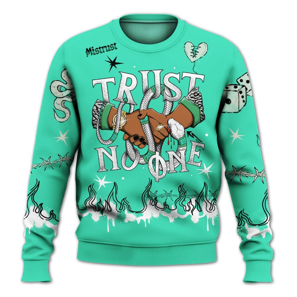 Sweatshirt To Match Black Green Glow 3s - Trust No One Snake-Bite Doodle Crayon All Over Print