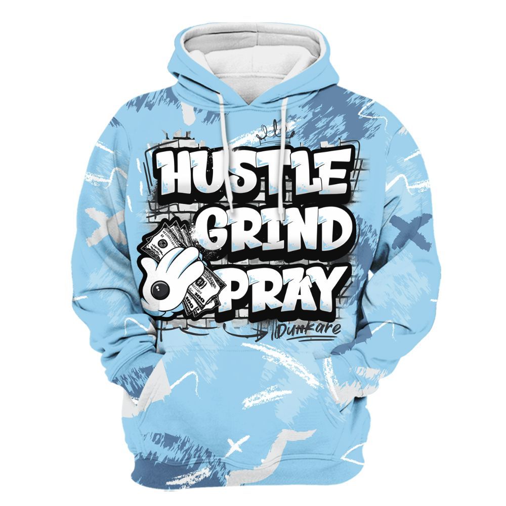 Hoodie To Match Legend Blue 11s - Hustle Grind Pray Retro All Over Print