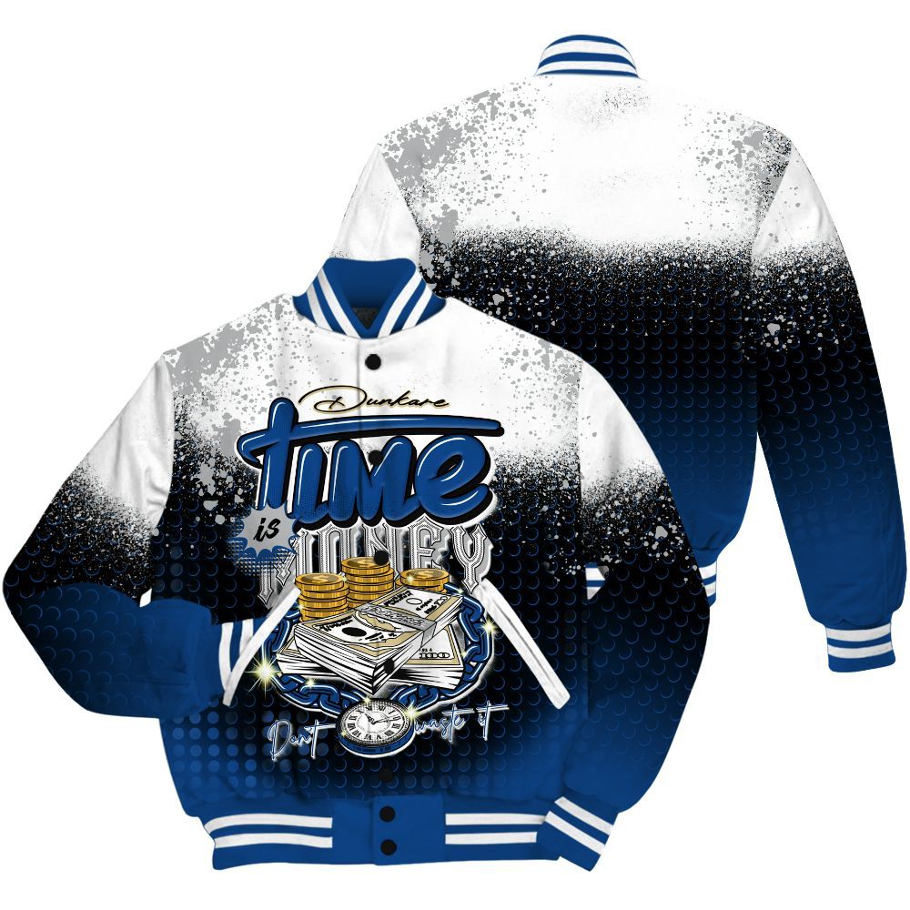 Varsity Jacket To Match Air Ship Royal Blue Shirt, Halftone Time Is Money All Over Print