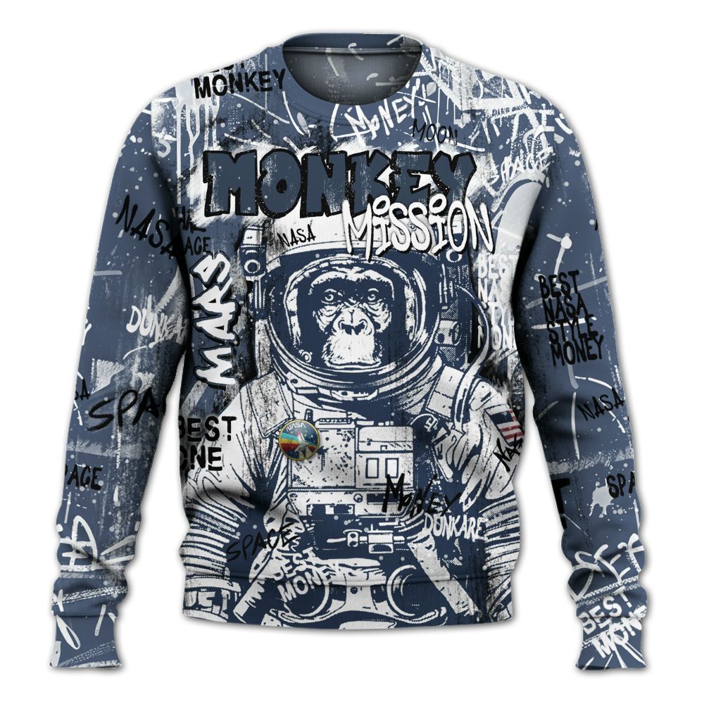 Sweatshirt To Match Low Diffused Blue 11s - Monkey Misson Space All Over Print