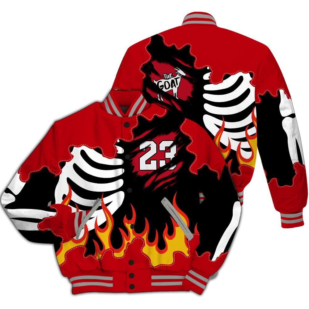 Varsity Jacket To Match Air Griffey Max Gray Reds 1s - Burning Skeleton 23 G.O.A.T All Over Print