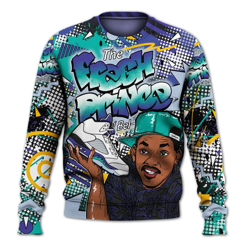 Sweatshirt To Match Retro Grape 5s - Fresh Sneaker 90s All Over Print