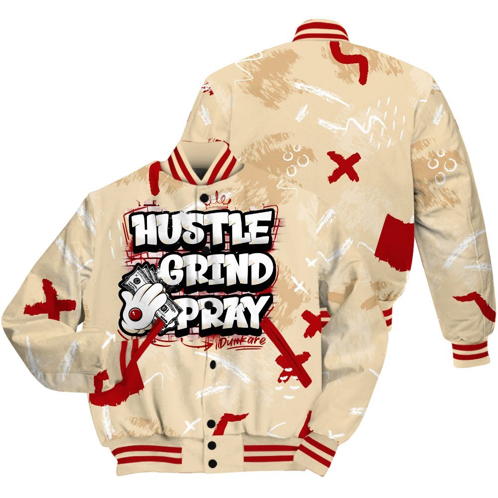 Varsity Jacket To Match Dunk Low Strawberry Waffle - Hustle Grind Pray Retro All Over Print