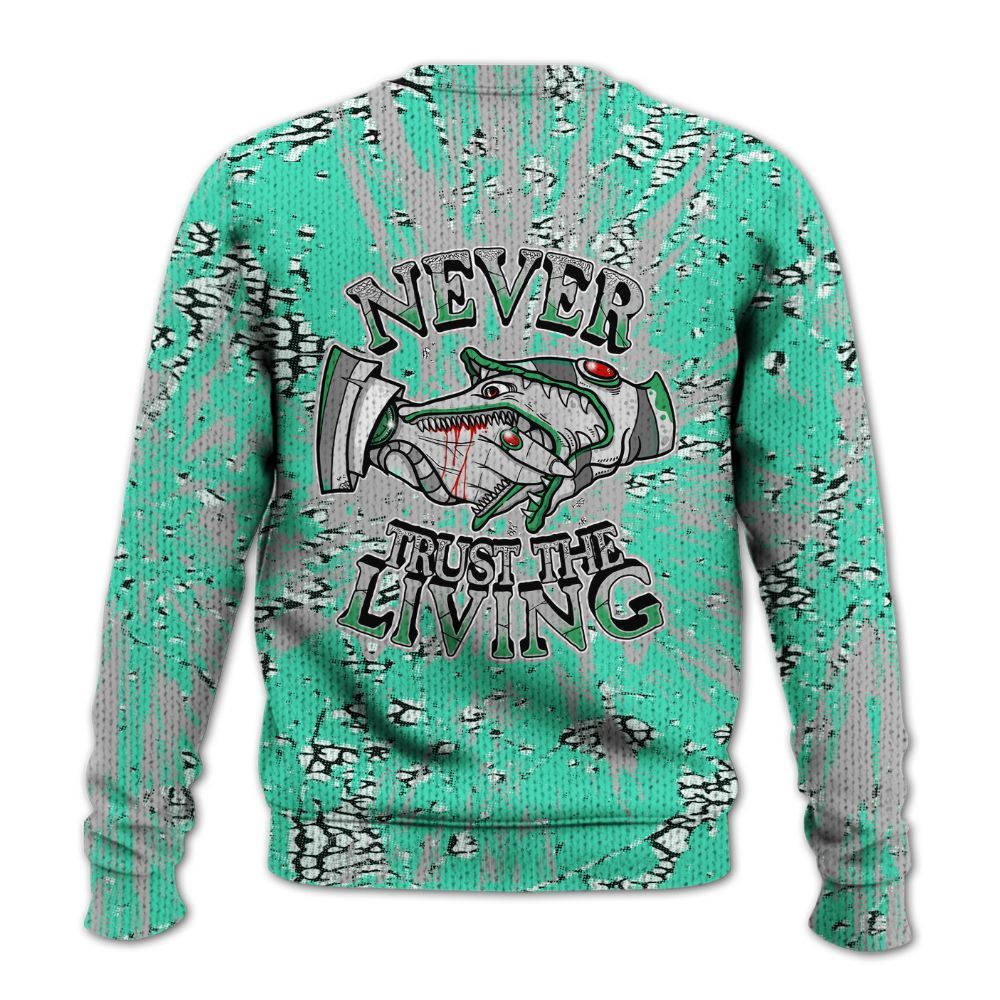 Knitted Sweater To Match Black Green Glow 3s - Never Trusting Living Graphic Halloween