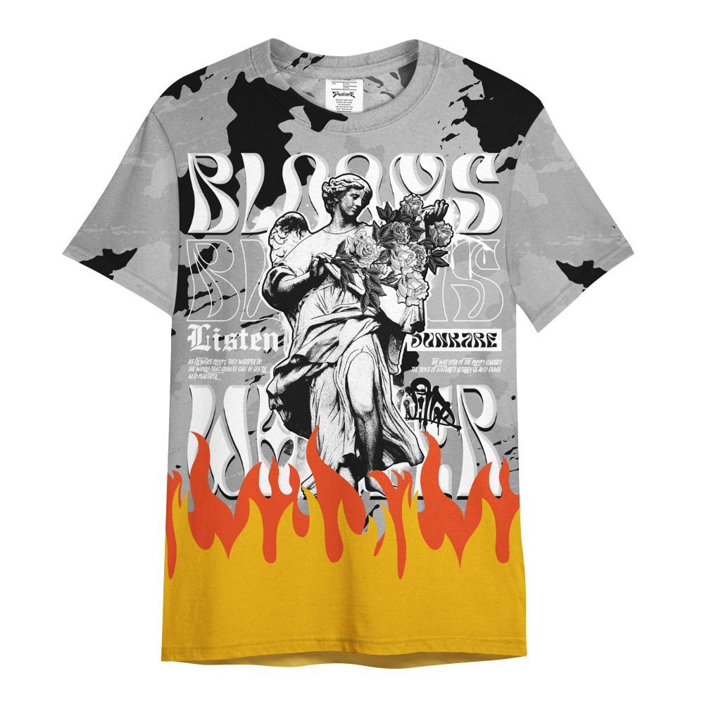 Shirt To Match Black Wolf Grey 12s - Blooms Whisper Retro All Over Print