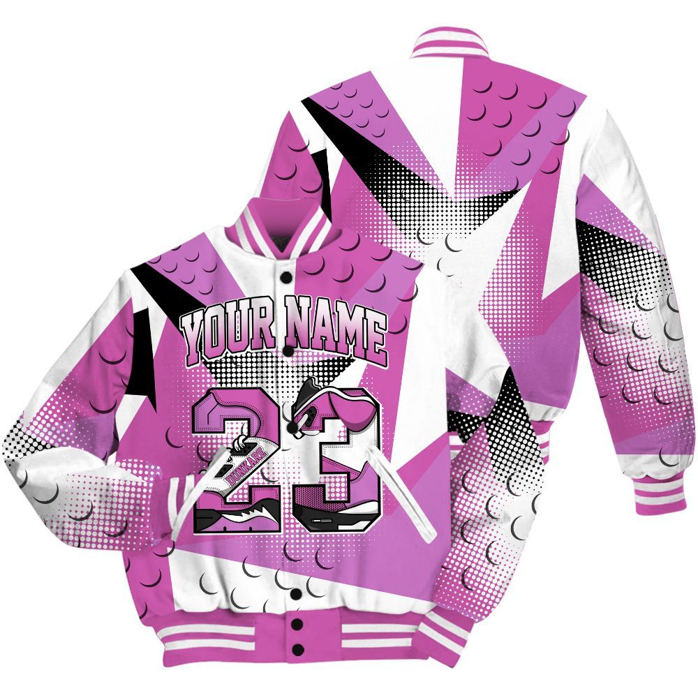 Varsity Jacket To Match Hyper Violet 4s Shirt, Poly Custom Name Number 23 5s All Over Print