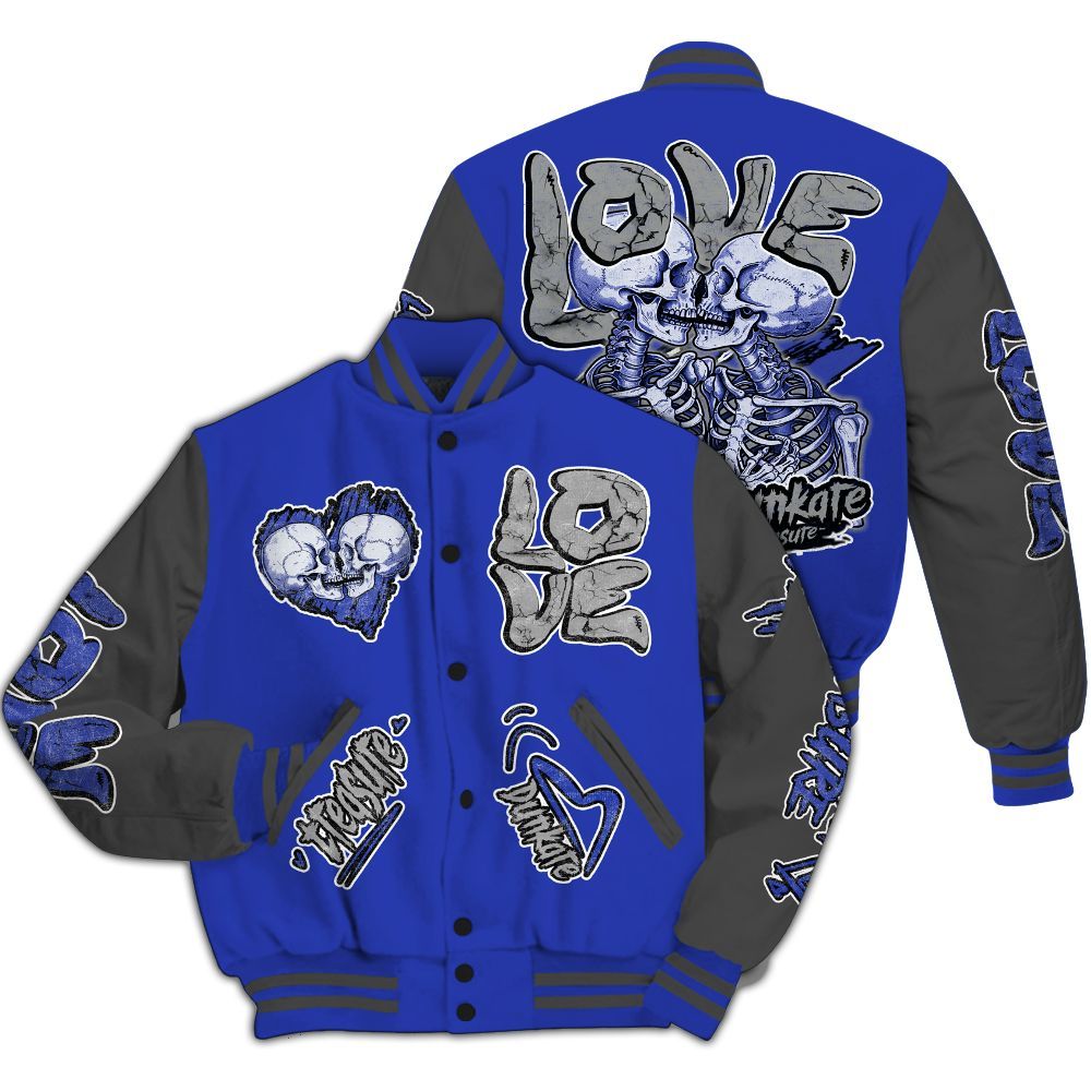 Varsity Jacket To Match Air Max Plus Black Racer Blue - Skull Bear All Over Print