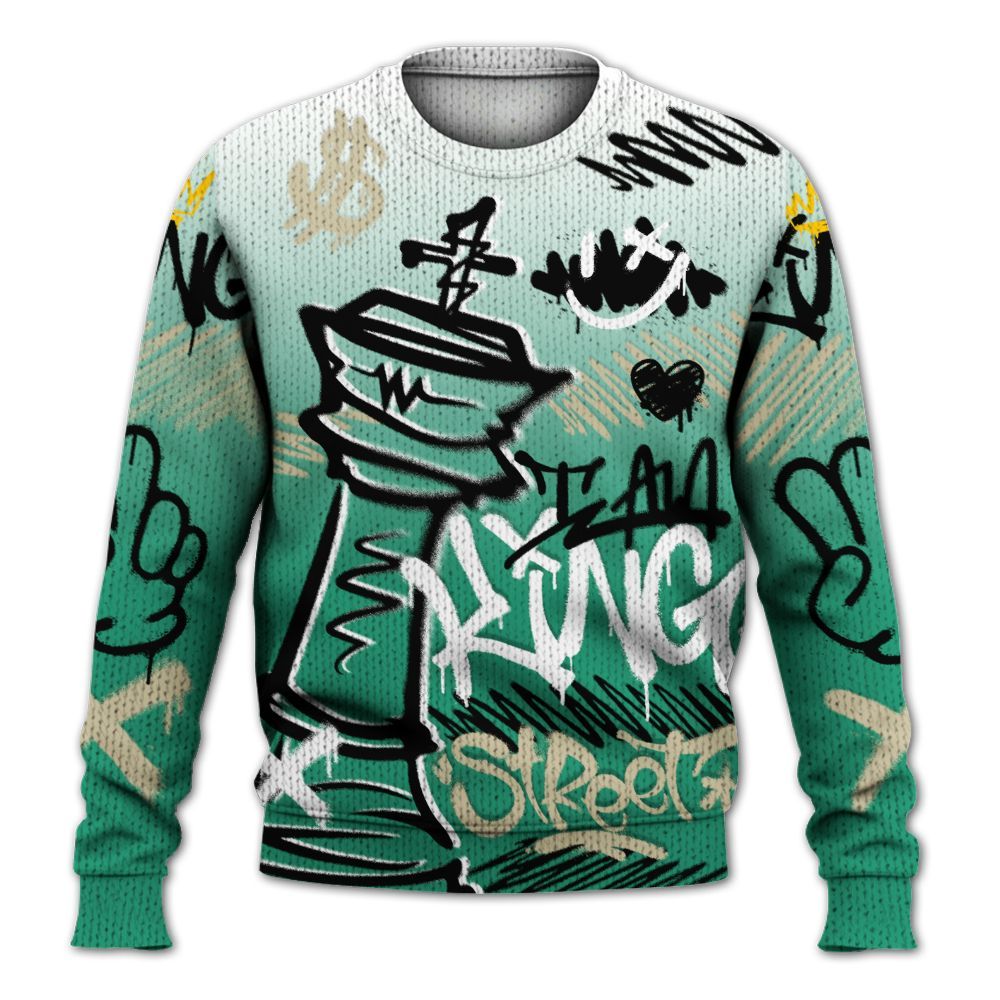Knitted Sweater To Match Pine Green 4s - Street King Chess Streetwear
