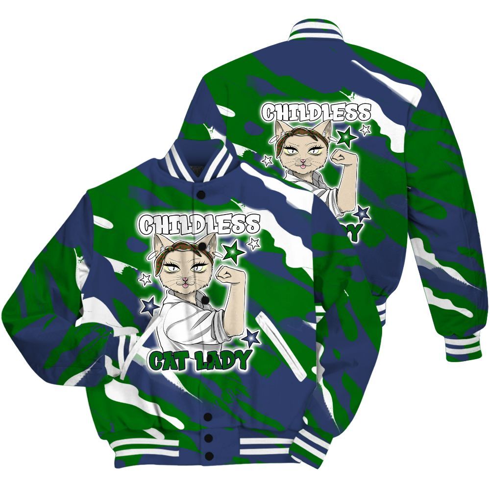 Varsity Jacket To Match Midnight Navy 13s Shirt - Childless Kat Lady All Over Print