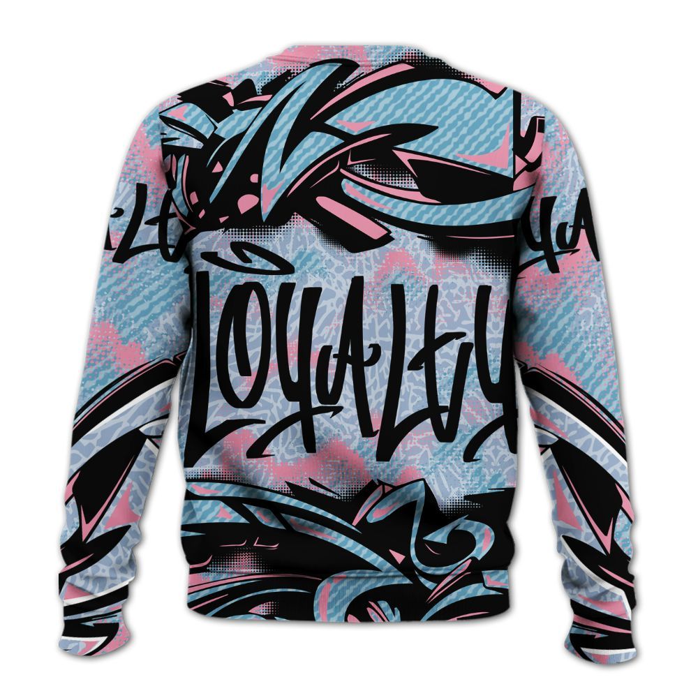 Sweatshirt To Match Denim Pink Glow 3s - Loyalty Out Value Graffiti All Over Print