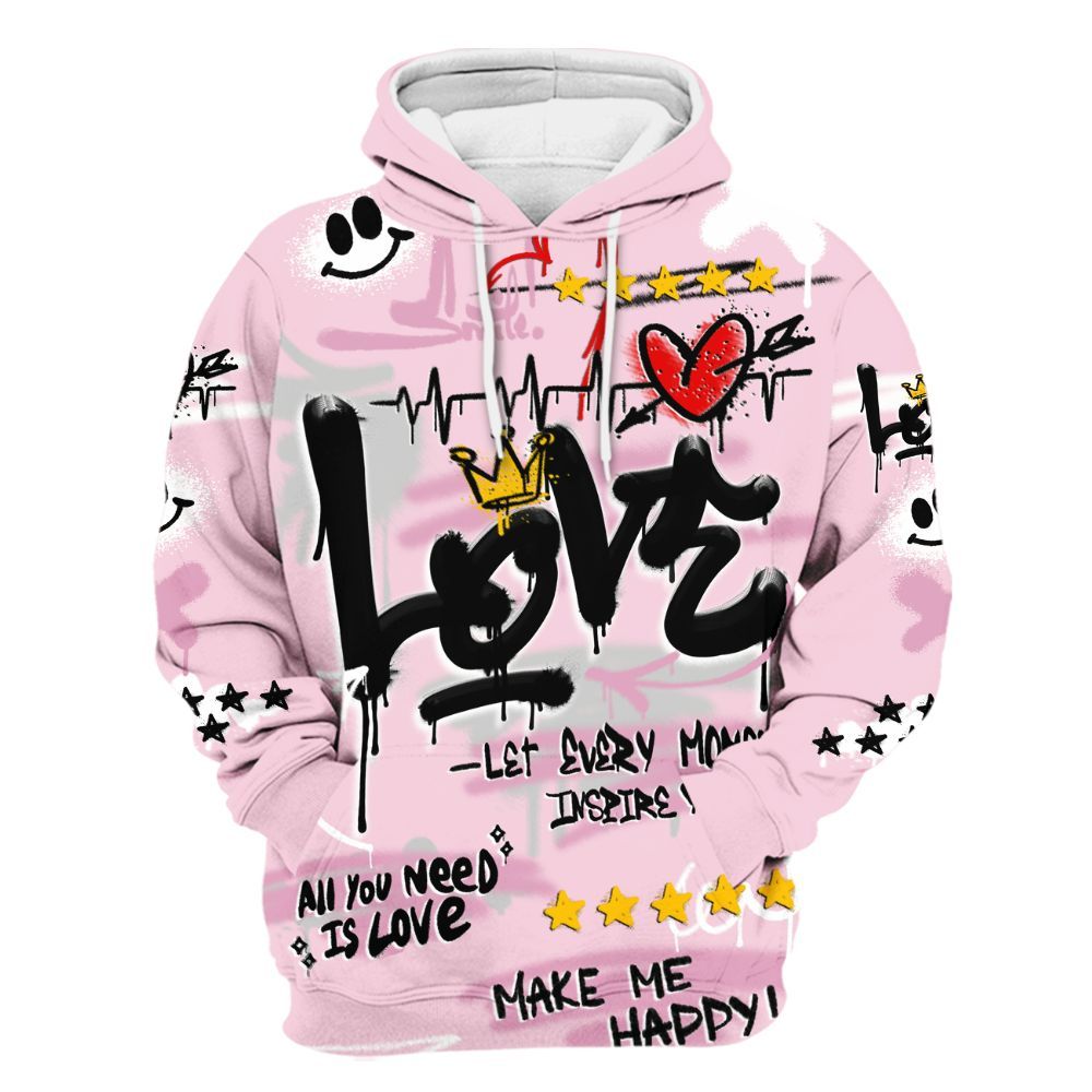 Hoodie To Match Orchid 4s - Happy Love Beats Graffiti Streetwear All Over Print