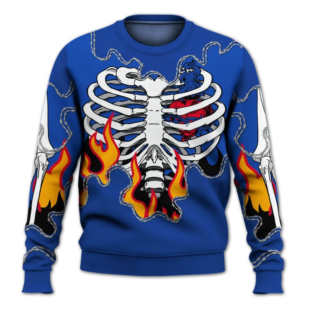 Sweatshirt To Match Air Foamposite One Royal - Skeleton Heart On Fire All Over Print