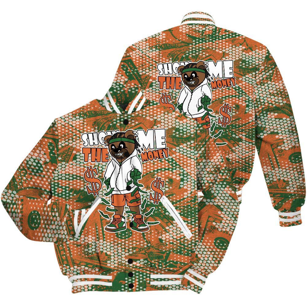 Varsity Jacket To Match Low Miami 5s Shirt - Show Me Bear Banknotes Art All Over Print