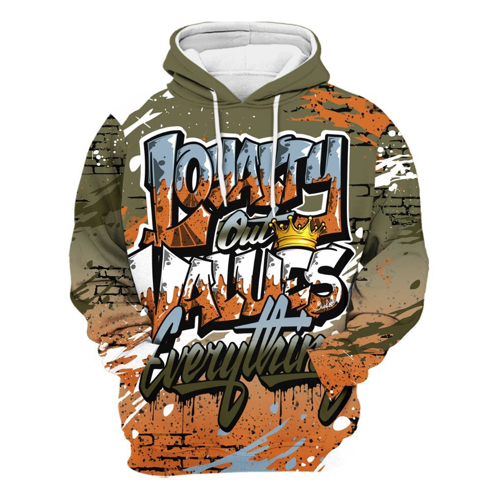 Hoodie To Match Olive 5s - Values Of Loyalty Drip All Over Print