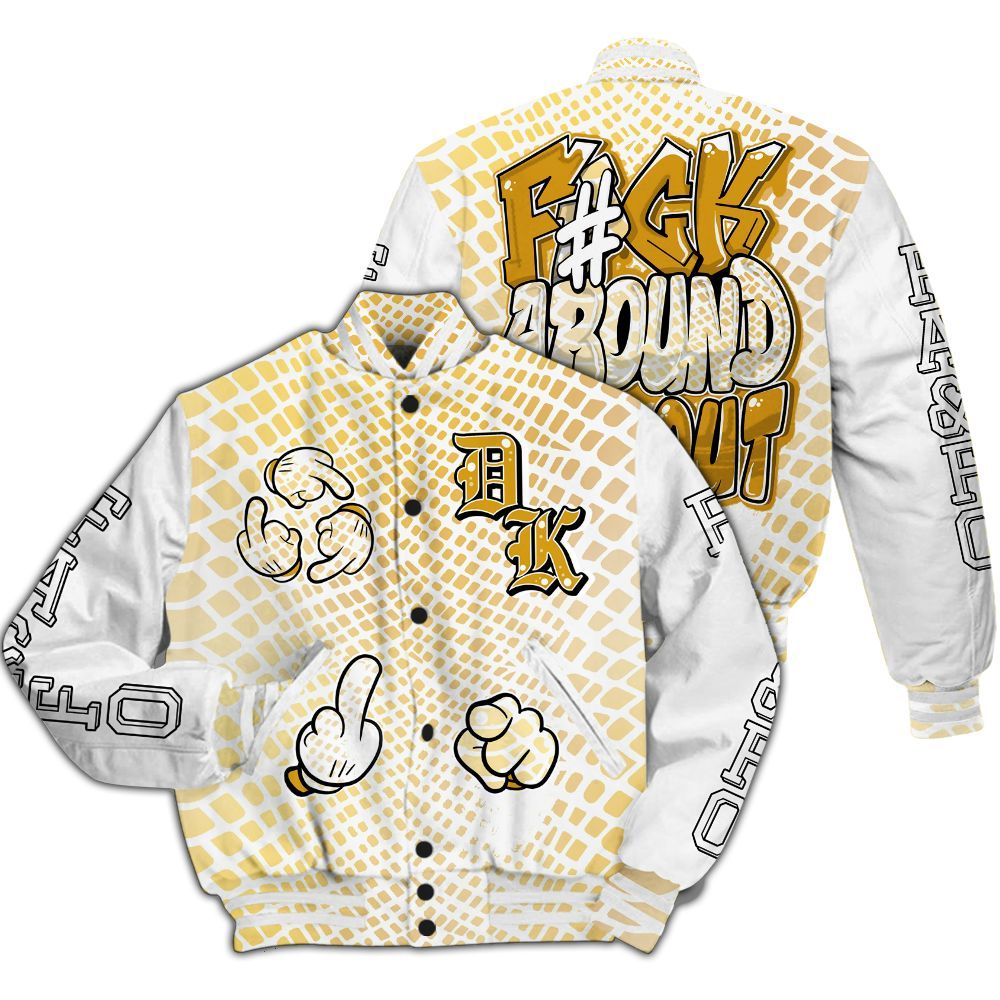 Varsity Jacket To Match Low Yellow Python 11s - F Around Find Out Graphic All Over Print