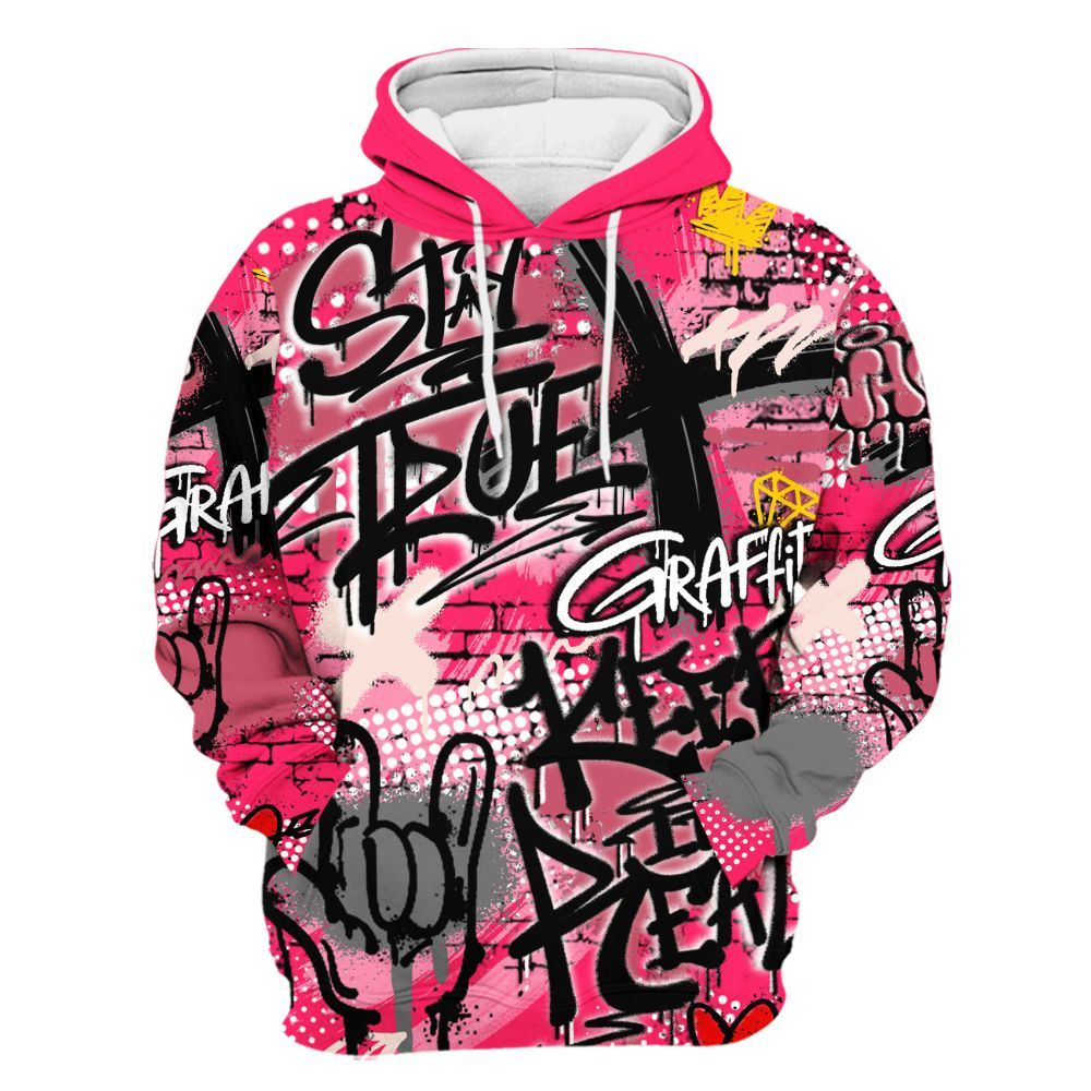 Hoodie To Match A'One Hyper Pink Shirt, True It Real Graffiti Streetwear All Over Print