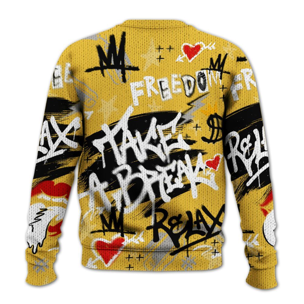 Knitted Sweater To Match Low Yellow Python 11s - Take Break Freedom Graffiti Streetwear