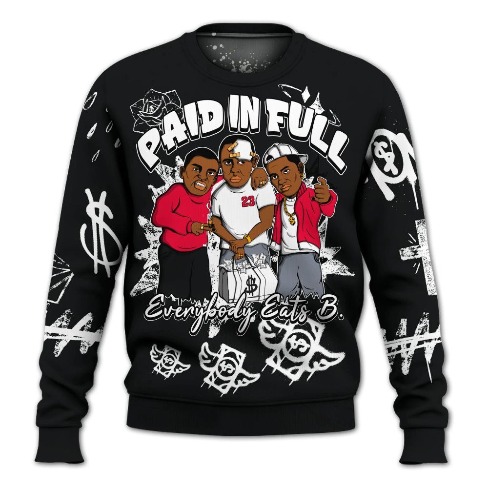 Sweatshirt To Match Mid Black Metallic 1s - Everybody Paid In Full Crayon All Over Print