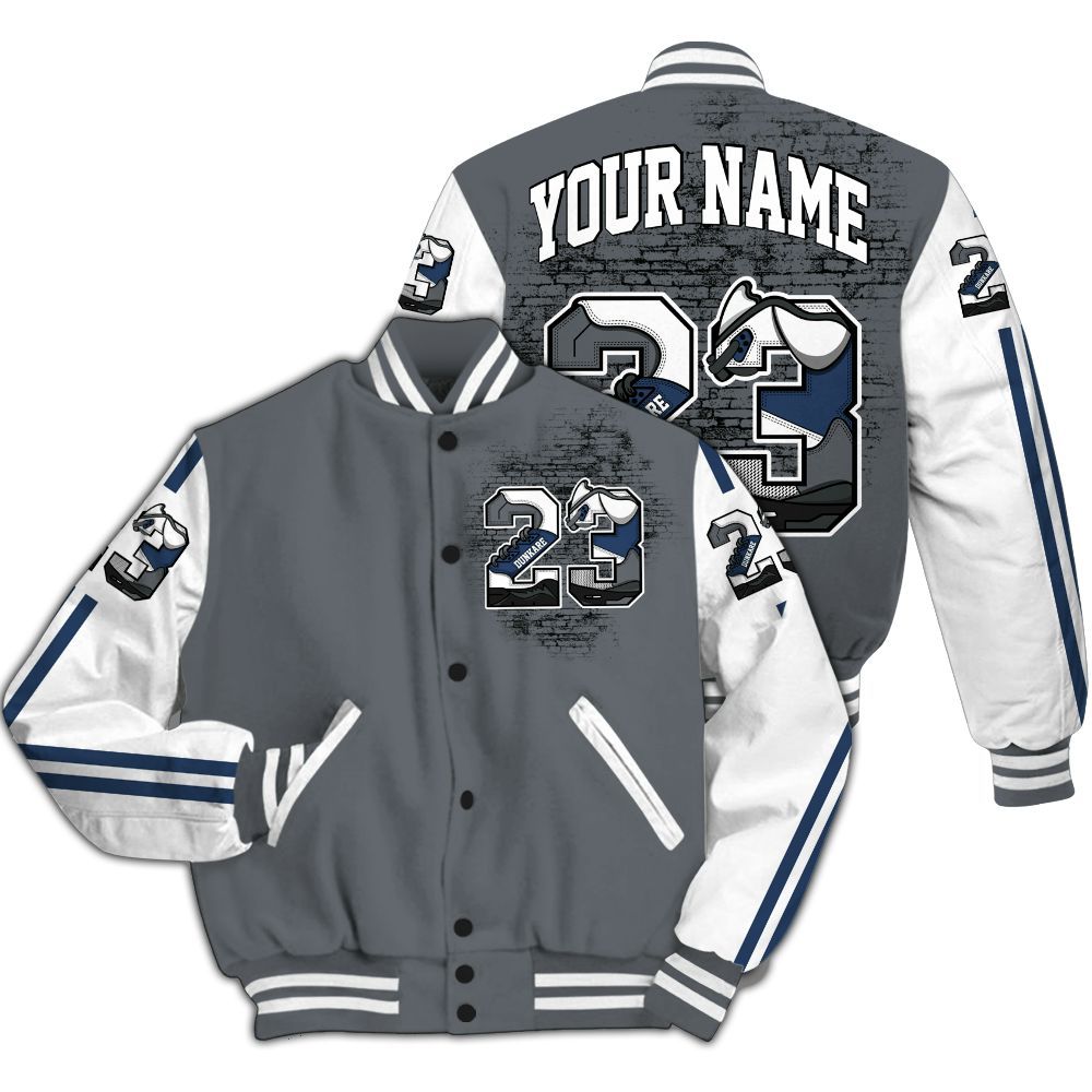 Varsity Jacket To Match Flint Grey 9s - Custom Name Number 23 5s All Over Print