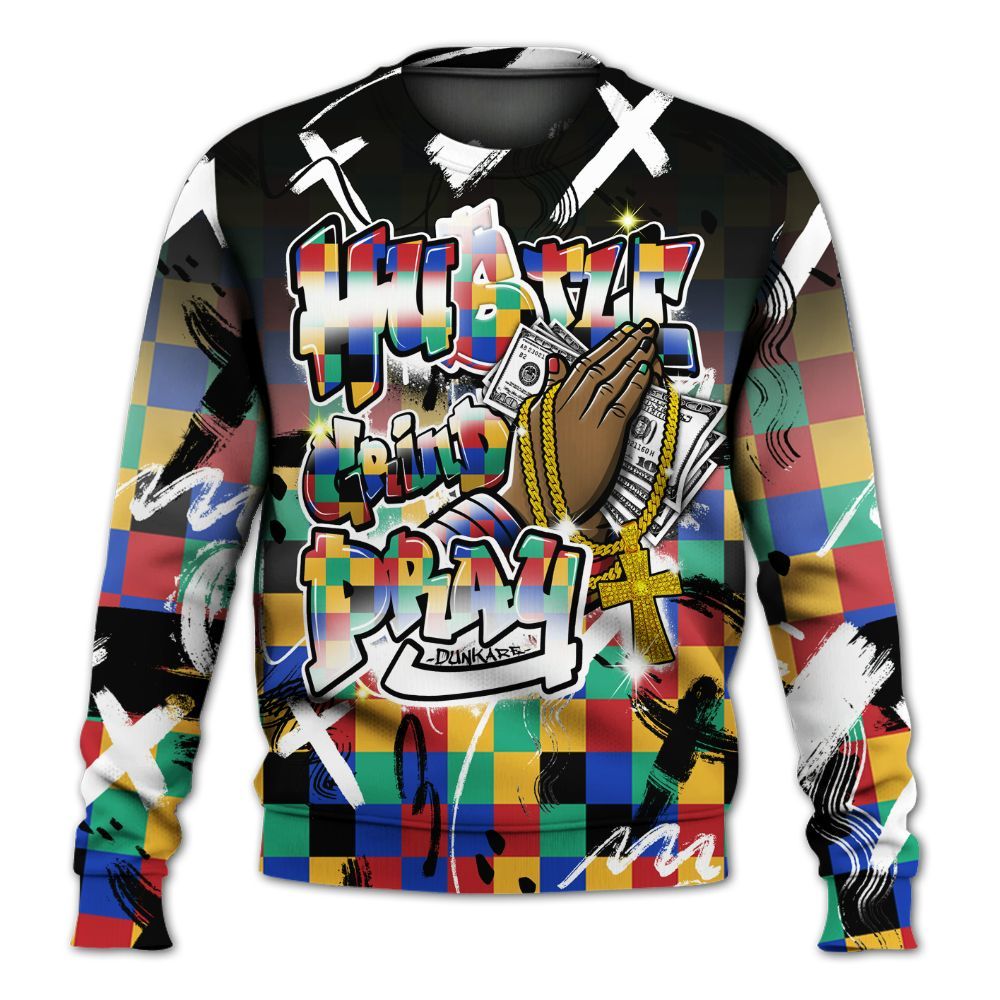 Sweatshirt To Match Air Rainbow Weave - Money Hustle Grind Pray All Over Print