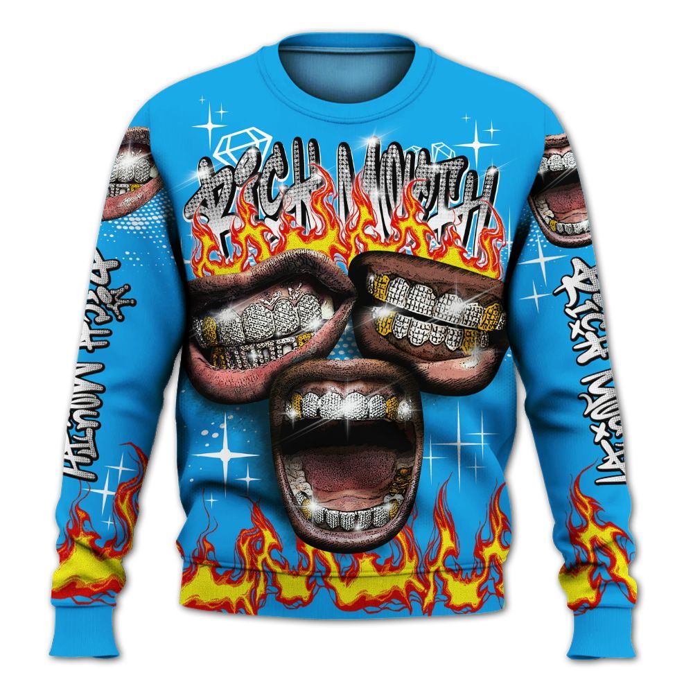 Sweatshirt To Match Black University Blue 2022 13s - Rich Mouth Fire Rap Retro 90s All Over Print
