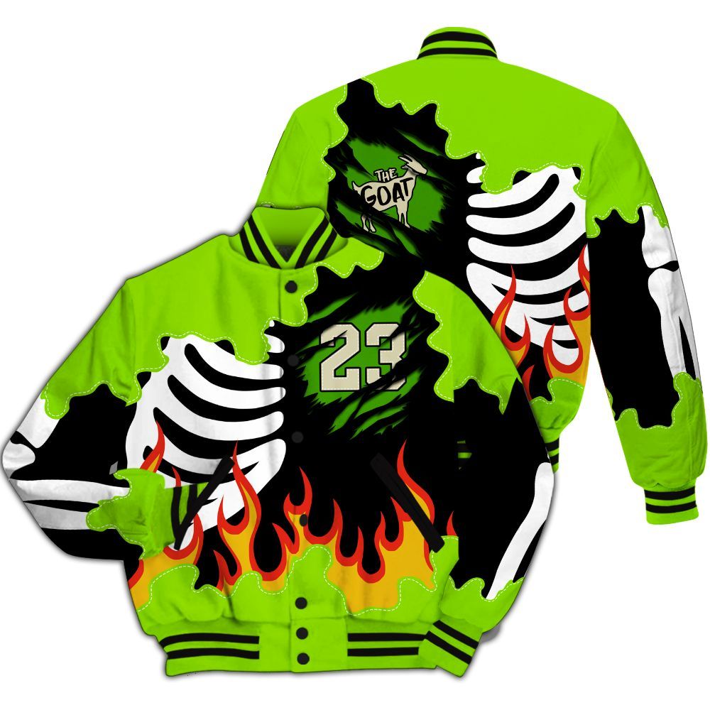 Varsity Jacket To Match Electric Green 6s - Burning Skeleton 23 G.O.A.T All Over Print