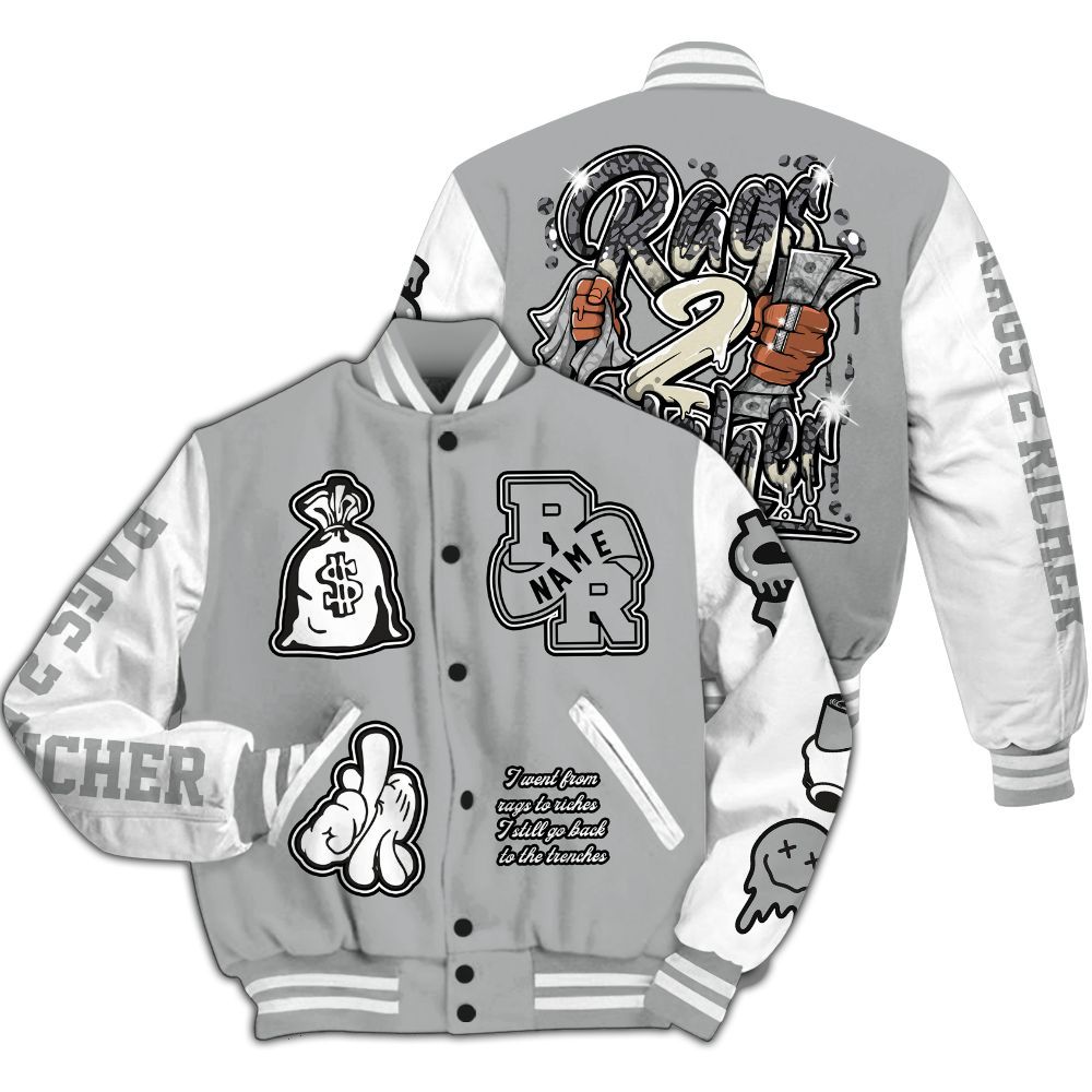 Varsity Jacket To Match Cement Grey 3s - Rag 2 Rich Graphic Custom Name All Over Print