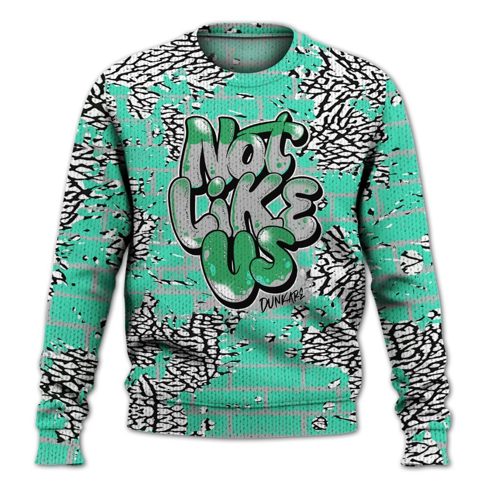 Knitted Sweater To Match Black Green Glow 3s - None Like Us Graphic Brick Art
