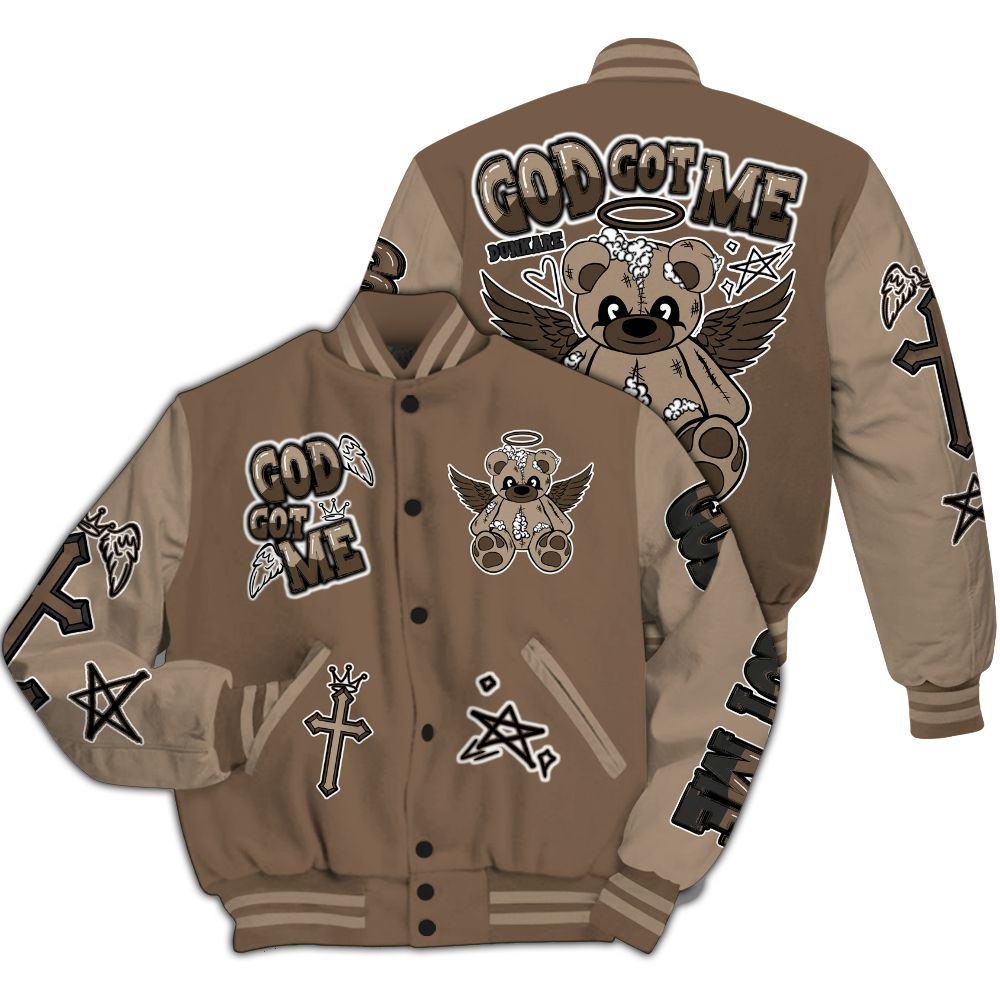Varsity Jacket To Match Dark Mocha Jack - Gods Guides Me Bear All Over Print