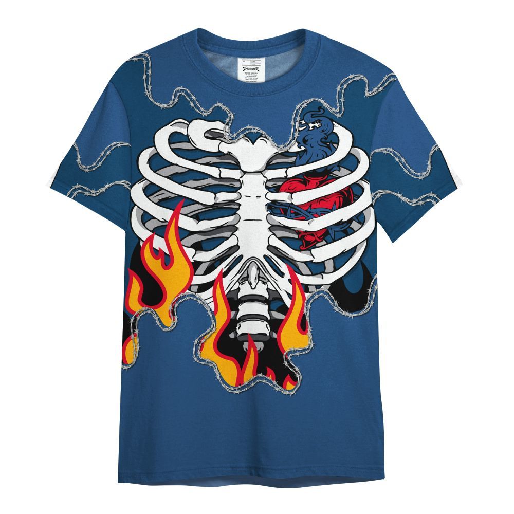 Shirt To Match High OG Midnight Navy 1s - Skeleton Heart On Fire All Over Print