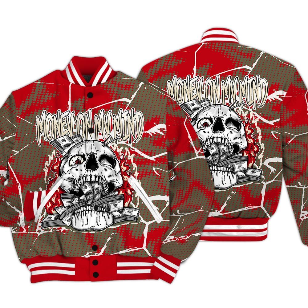 Varsity Jacket To Match Low OG Medium Olive 1s - MOMM Skeleton Crack Varsity Jacket Unisex