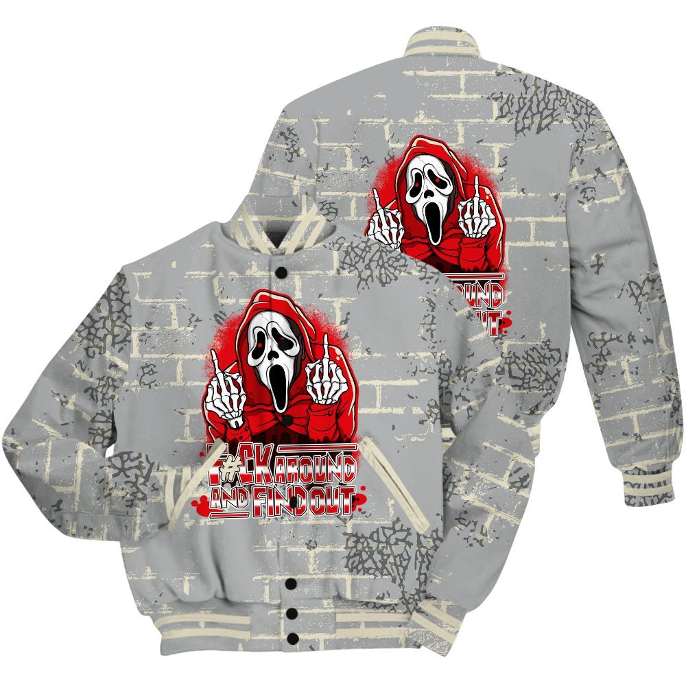 Varsity Jacket To Match Cement Grey 3s Shirt - F#CK And Find Out Graphic Halloween All Over Print