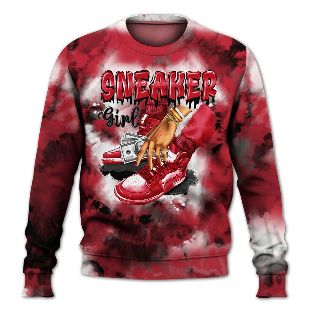 Sweatshirt To Match Red Flint 13s - SNEAKER Girl Money Drip Tie Dye All Over Print